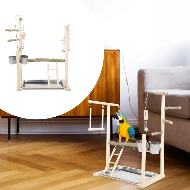 Juguetes de madera para loros, soporte de escritorio para pájaros, percha Natural para mesa, patio de juegos, periquito, Oficina - 1