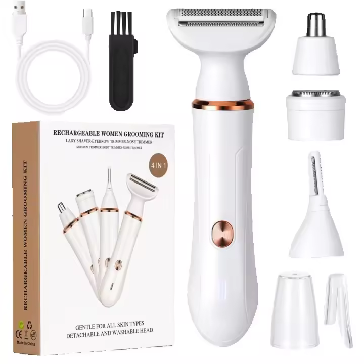Afeitadora eléctrica para mujer, afeitadora eléctrica inalámbrica 4 en 1 para mujer, afeitadora eléctrica indolora recargable, recortadora de bikini, depilación en seco y húmedo para cara, piernas, axilas, nariz y cejas - 1