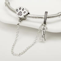 Plata de Ley 925, 1 pieza, patrón de pie de perro y cadena de seguridad de hueso, apto para pulsera con dijes originales de 3mm, colgante de plata para mujer, joyería - details 3