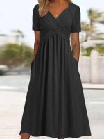 BUNO-Vestido de manga corta con cuello en V para mujer, moda de verano - details 7