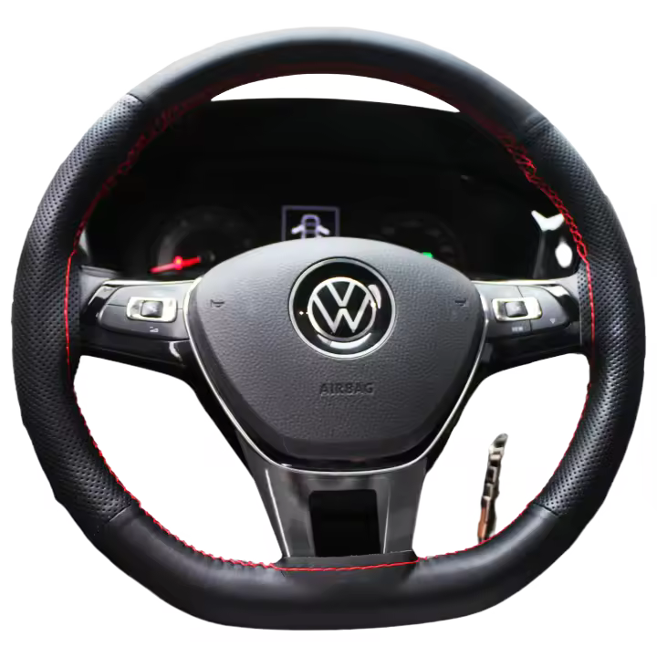 Protector para volante de coche de cuero Nappa con agujas, hilo Universal de 38cm de durabilidad, cubiertas de dirección para coche, accesorios DIY para coche - 1
