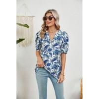 Camiseta holgada con estampado vintage para mujer, ropa de manga corta de estilo coreano a la moda, Top informal con cuello en V para mujer - details 5