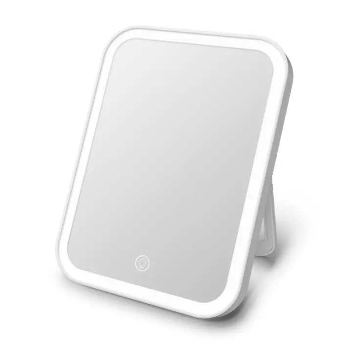 Espejo LED de maquillaje con pantalla táctil y 3 luces, portátil, plegable, espejo de tocador con aumento x5, espejo compacto pa - 1