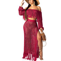 Conjunto de 2 piezas para mujer, falda de cintura alta y camiseta, diseño de borlas, universidad, chicas jóvenes, verano - details 0