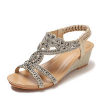 Sandalia tacón inclinado sandalias de moda verano nuevo estilo Feng Shui diamante banda elástica zapatos romanos - details 2
