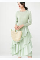 Vestido de primavera Miyake para mujer, aspecto sofisticado, cintura delgada, con bordes con volantes y mangas largas con elegancia. - details 23