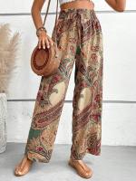 Pantalones largos sueltos informales con cintura elástica de estilo étnico con estampado digital para mujer - details 4