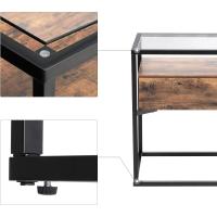 Estilo Industrial, Mesa de Consola de Cristal Templado con Cajón y Repisa Rústica, Mesita de Noche, - details 2