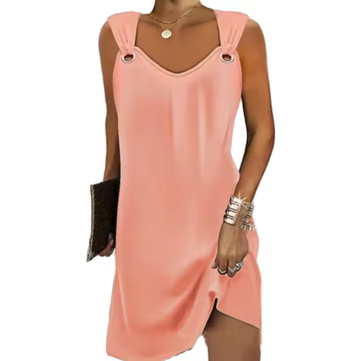 Vestido casual de mujer sin mangas de otoño invierno, cuello en V y botones de metal de ropa de mujer de moda - 1
