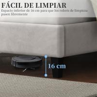 Tapizado en terciopelo Cama de matrimonio con cabecera ajustable en altura Marco de cama Soporte con listones de madera 160 × 200 cm Beige - details 20