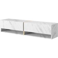 TV Suspendido con 2 Puertas 2 Cajones Mesa De TV para Salón Dormitorio 140 cm Mármol Blanco con Inserción Dorada Mirrgo - details 0
