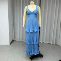 Con correas cansadas y temperamento de cintura alta para mujeres, vestido elegante estilo socialité de moda retro, color sólido - details 2