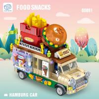 Food Ice Cream Building Blocks Truck Burger truck Bricks Mini Creative Model Puzzle Assembly Educational Toys for Girls Gifts - details 1