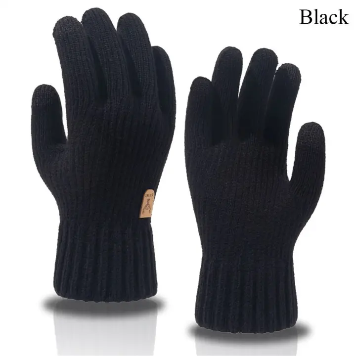Guantes de punto de lana gruesa para hombre, manoplas cálidas para todos los dedos, pantalla táctil, conducción, a prueba de viento y frío, Invierno - 1