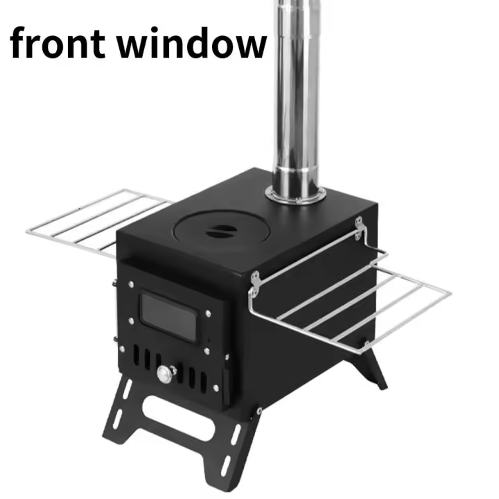 Estufa de leña para acampar al aire libre, calentador de acero inoxidable con leña y ventana para fuego de tienda, chimenea para Patio - 1