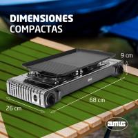 Cocina Portátil de Gas para Acampar 2X Quemadores Incluye Plancha Parrilla de Fundición de Acero Inoxidable Potencia de 2,2 Kw Muebles y Organización al Aire Libre - details 7