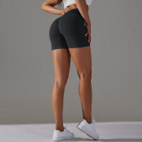 Hamidou pantalones cortos deportivos para mujer, Shorts de Yoga con cintura cruzada, gimnasio, entrenamiento, correr, cintura alta, realce de cadera, sin costuras, Fitness - details 73