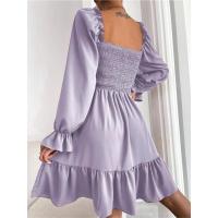 Vestido elegante de moda con cuello cuadrado largo y manga sólida para mujer - details 20