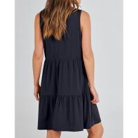 Vestido casual de verano para mujer, sin mangas, con cuello en V, camiseta, vestido de verano, mini vestidos de vacaciones en la playa - details 9