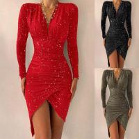 Elegante Vestido de Terciopelo para Midi Cuello en V, Manga Larga, Estampado de Cocodrilo, Abierto en la Pierna Ideal para Fiesta Nocturna y Banquete - details 1