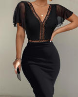 Moda mujer nueva tendencia Z Color sólido Sexy elegante Godde Single ulder Drees - details 14