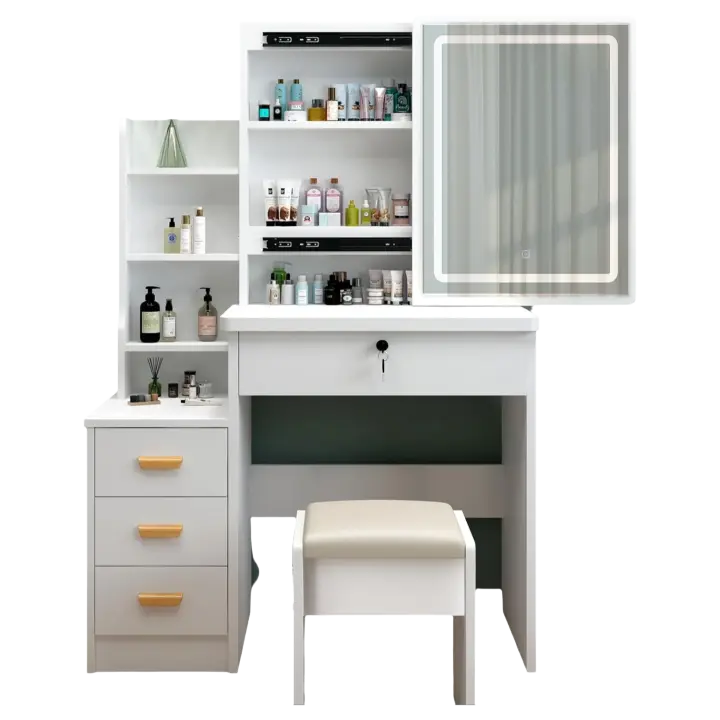 tocador con silla, tocador con 3 cajones, 5 estantes, mesa cosmética moderna - 1