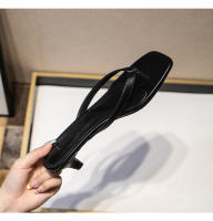 Chanclas de verano 2025 con punta cuadrada, diseño de gatito francés y clip en los dedos, tacón medio alto para mujer, tacón fino, sandalias frescas para uso exterior. - details 14