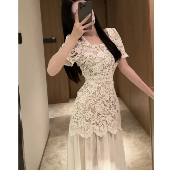 Vestido Elegante de Encaje Largo de Verano 2025 Lujo Ligero Niche para Mujeres - 1