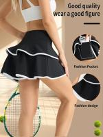 Faldas de tenis de Yoga de borde fino con bloques de Color para mujer, faldas de cintura alta con bolsillos para Fitness, gimnasio, correr, faldas de Yoga - details 3