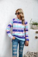 Nuevo en sudaderas con capucha de rayas de colores, sudaderas gruesas con capucha para mujer, Top informal holgado de manga larga para mujer - details 8