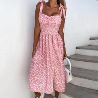 Vestido de verano sin mangas con estampado de flores de colores, vestido Midi con escote cuadrado, Espalda descubierta, ropa de vacaciones - details 3