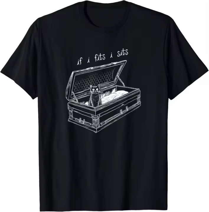 Camiseta "If I Fits I Sits I seat Black Cat Coffin Kitty Sitting In A Casket" - 1