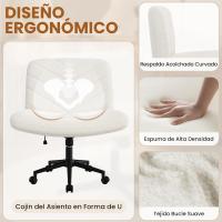 Silla de Oficina sin Reudas, Silla Piernas Cruzadas con Función Mecedora, Silla de Escritorio Ancha para Juegos, Silla de Maquillaje sin Brazos para Casa, Marfil - details 15