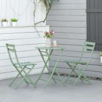 Conjunto de Muebles de Jardín Plegable Juego de 1 Mesa Redonda y 2 Sillas de Terraza con Marco de Acero y Respaldo para Balcón Patio Verde Oscuro - details 1