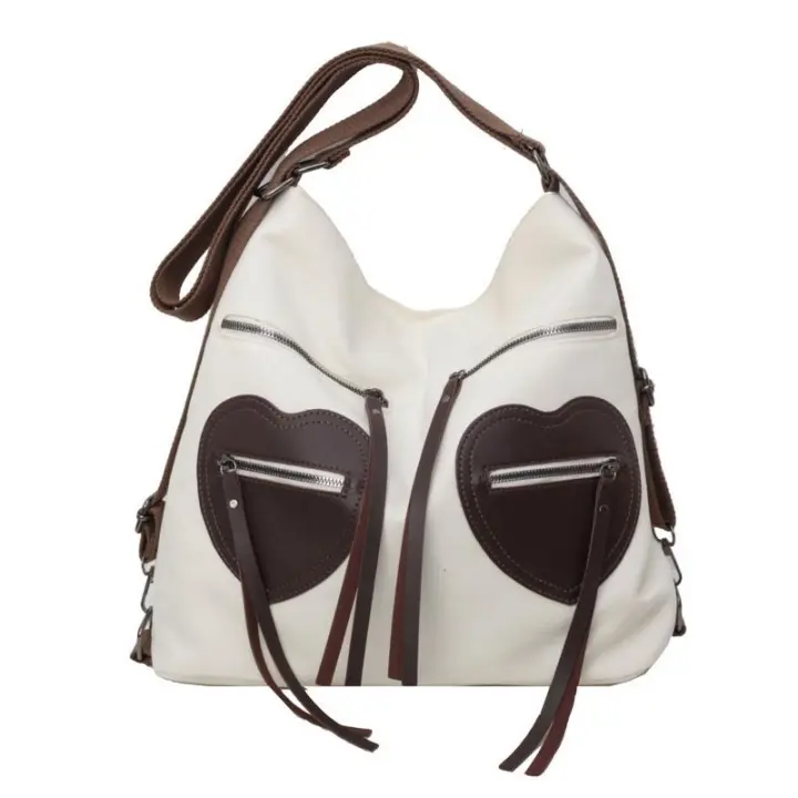 Mochila retro beige en forma de corazón, bolso de un solo hombro - 1