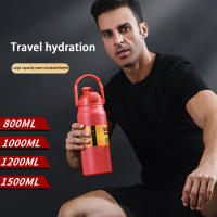 Botella de agua de acero inoxidable aislada, matraz deportivo portátil de gran capacidad con mango 2 en 1 para gimnasio, 800ml - details 5