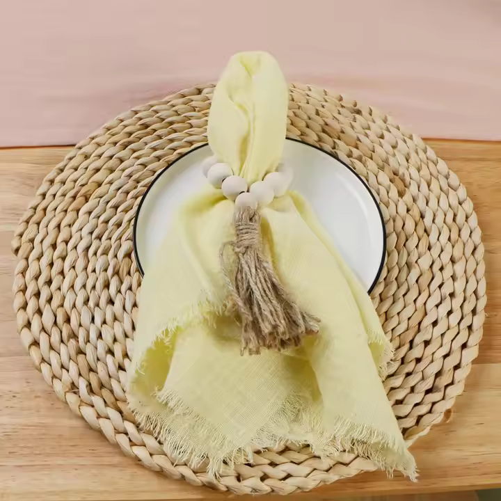 Servilletas de boda de algodón de gasa, 10 Uds., 32x32cm, reutilizables, con adorno verde, toalla de té, servilletas rústicas Retro con rebabas para decoración de mesa de fiesta - 1