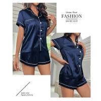 Conjunto De Pijamas De Seda Y Satén Para Mujer Verano Con Cuello Redondo Y Shorts 2 Piezas Dormitorio Elegante Pijama De Noche - details 6