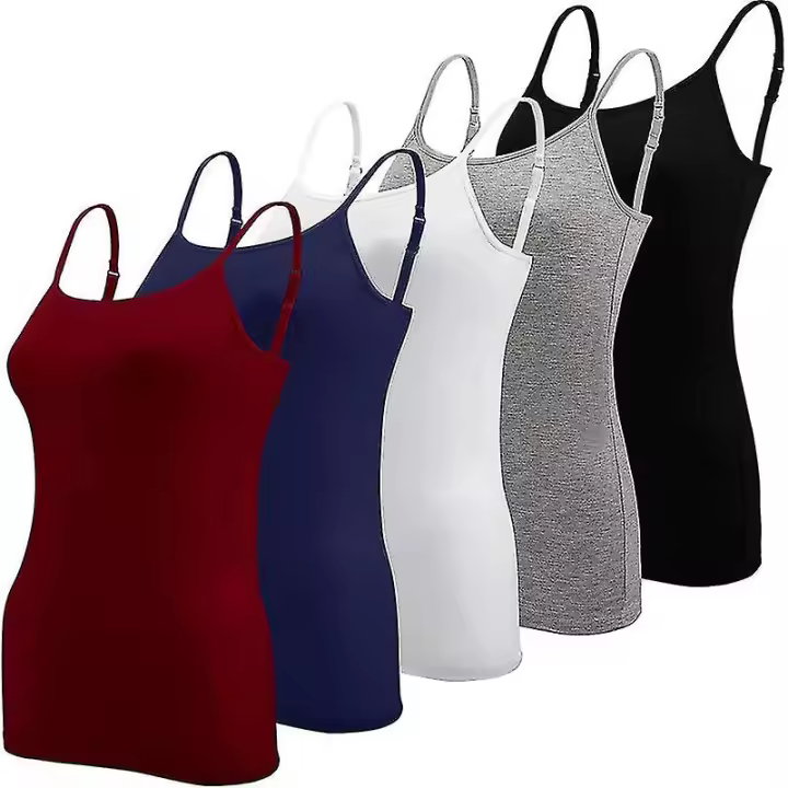 Camiseta básica sin mangas para mujer y niña, camisola ajustable con tirantes finos, 5 piezas - 1
