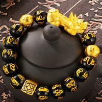 Cuentas de 12mm, material de cobre puro, regalo Pixiu Feng Shui, pulsera de obsidiana para hombre y mujer, amuleto de buena suerte hecho a mano, joyería - details 2
