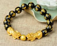 Pulsera de obsidiana de regalo de Pixiu Feng Shui doble de cobre puro para hombre y mujer, amuleto de buena suerte hecho a mano, joyería - details 2