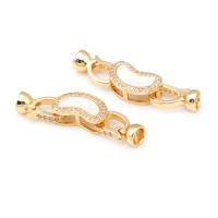 2 juegos de conectores de latón y circonita y concha de Color dorado de 18K para collares, cierres de pulsera, suministros para fabricación de joyas, accesorios Diy - details 34