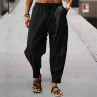 Pantalones de hombre de algodón y lino, novedad de verano, pantalones de Color sólido para hombre, pantalones sueltos informales de talla grande - details 5