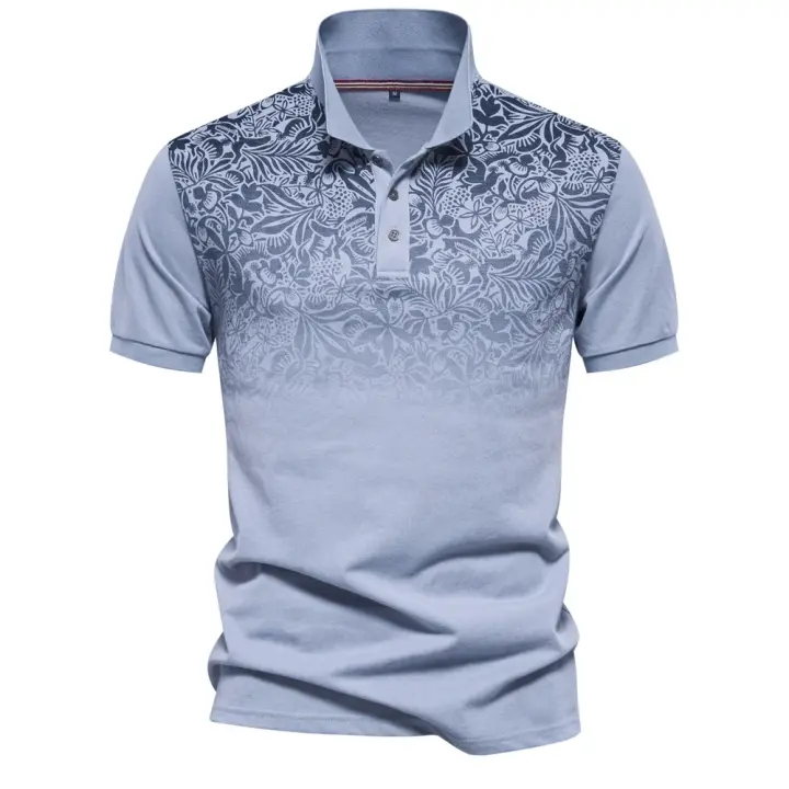 Polos de mezcla de algodón con estampado degradado de nuevo diseño para hombres Polos de manga corta de moda de verano para hombres - 1