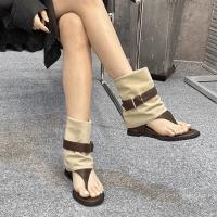 Botas de espina de pescado con punta abierta, botas cortas que aumentan la altura interior, hebilla de cinturón, primavera y verano, nuevas botas de pantalón, dos usan botas geniales - details 5