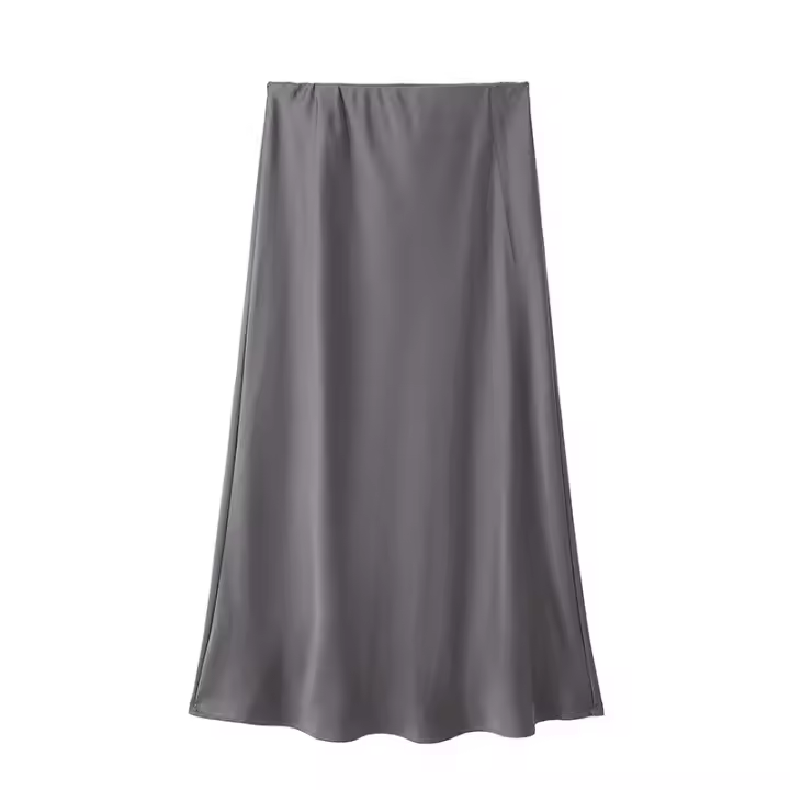 Falda de satén negro para mujer, faldas largas elegantes de cintura alta para mujer, falda Midi de verano a la moda, faldas de oficina para mujer - 1