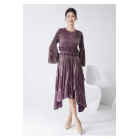 Vestido de otoño e invierno de alta calidad, con mangas acampanadas, falda de longitud media irregular, ajustada, con volantes, - details 0