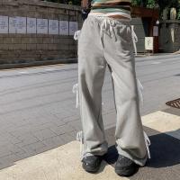 Pantalones anchos con colección holgada y Haruku Primavera-Otoño para mujer Cintura elástica, abiertos en la cintura - details 3