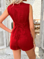 Conjunto de chaleco con botones estilo vacaciones de color sólido casual de primavera verano ropa de mujer. - details 11