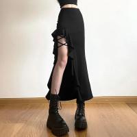 2025 falda informal para ir al trabajo para mujer, falda dividida de punto suave, transpirable, sencilla, cruzada negra, combina con todo, para ir al trabajo, novedad de verano - details 4